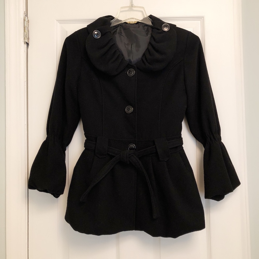 Lola Black Wool Bell Sleeve Coat